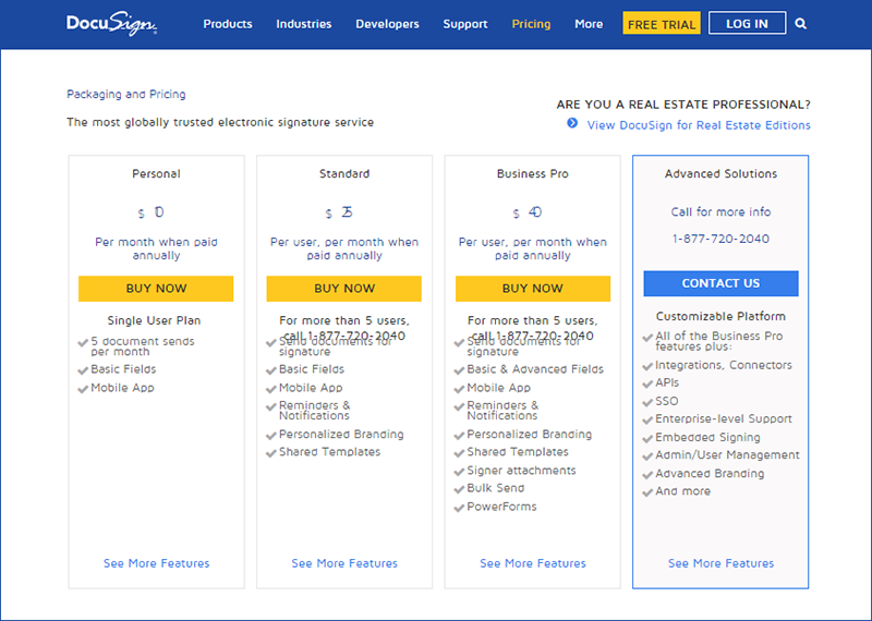 docusign pricing