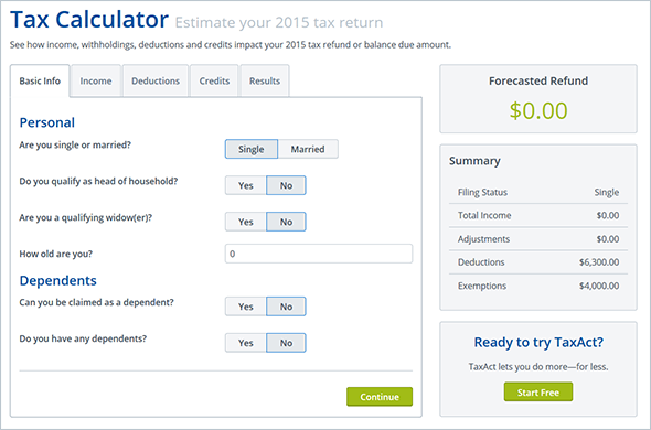 income tax estimator