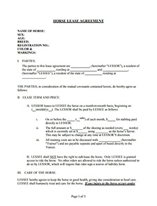 Horse Lease Agreement Template