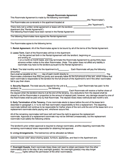 roommate rental agreement template